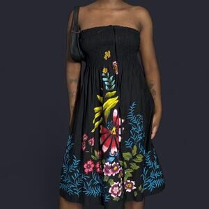 Black multicolor floral print tube top dress